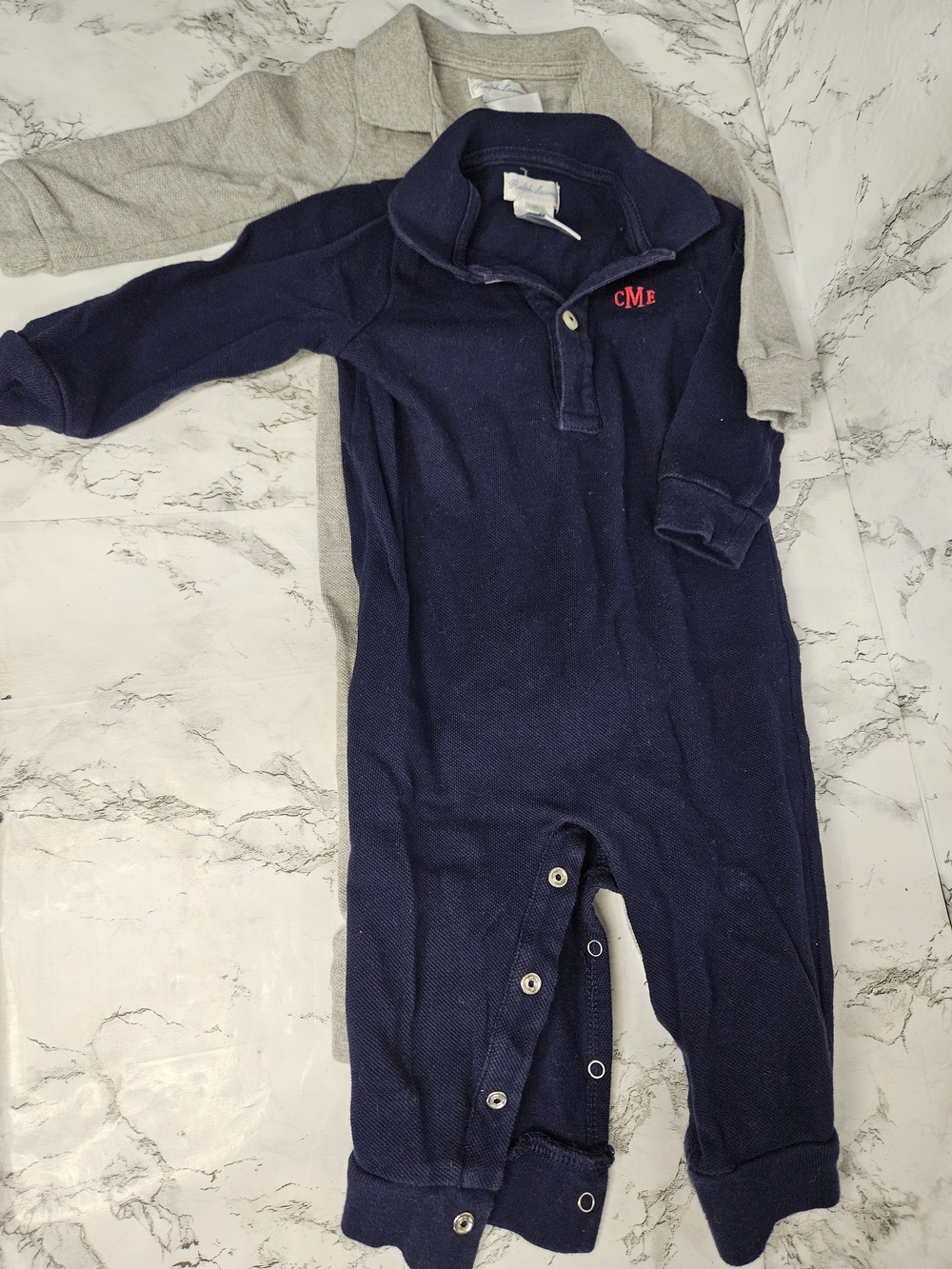 6M Baby Ralph Lauren Navy Blue & Gray Coverall Pants Jumsuit.
